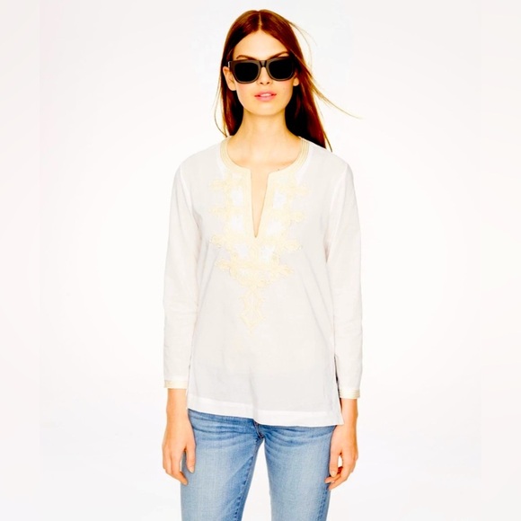 J. Crew Tops - J Crew Embroidered 100% cotton tunic top size XS